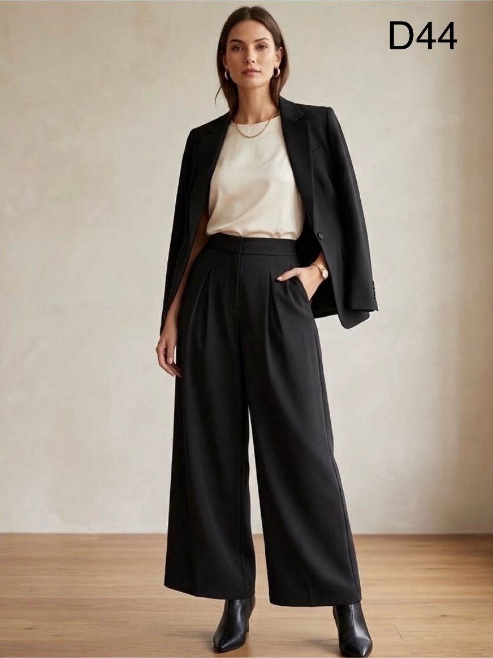 HAODUOYI Black Wide-Leg High-Waist Dress Pants, Size XL